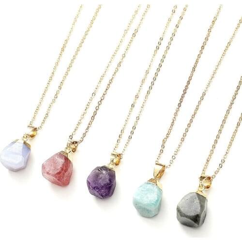 Fashion Quartz Pendant Necklace Natural Stone Irregular Crystal Necklace Female Bohemian Jewelry