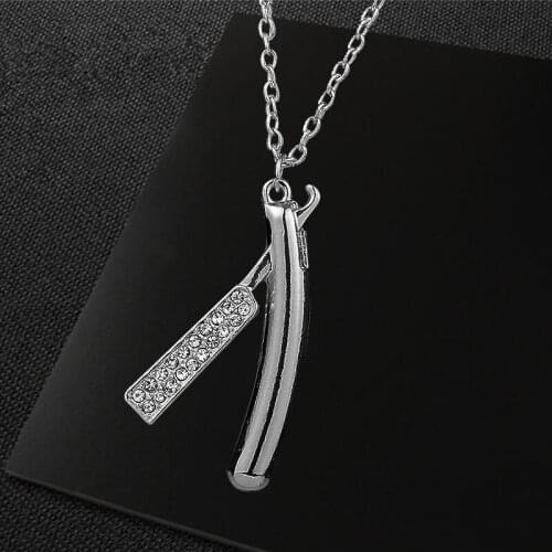 Fashion barber clippers pendant 3D Straight Razor necklace men women hipster hip hop long Punk sweater chain