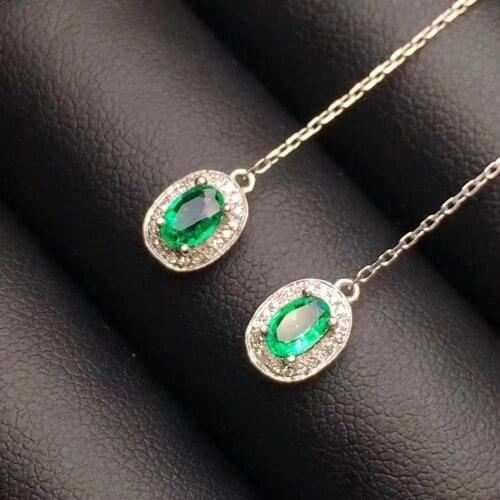 Natural Real Emerald Earring 925 Silver sterling Fine Charm Jewelry for Women Wedding Party Earring