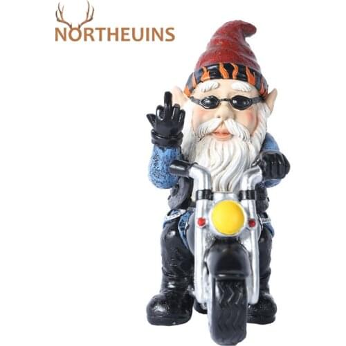 NORTHEUINS 15.5cm Resin Motorcycle Dwarf Figurines Garden Home Living Room Decoration Statues Sculptures Decorative Figures Gift