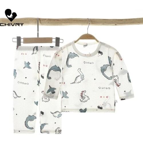 New 2021 Kids Boys Girls Spring Summer Pajama Sets Cartoon Print Long Sleeve T-Shirt Tops with Pants Baby Sleeping Clothing Set