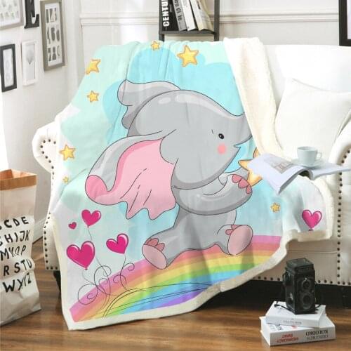 Unicorn Elephant 3D Printed Sherpa Blanket Couch Quilt Cover Travel Bedding Outlet Velvet Plush Throw Fleece Blanket Bedspread