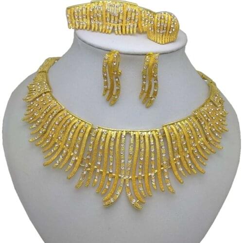 Wholesale bridal jewelry sets African Costume Zinc Alloy Jewelry Set Nigerian Wedding African big jewelry set Dubai Gold Jewelry
