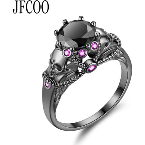Punk Skull CZ Promise Ring for Women Jewelry Wedding Valentines Day Gift