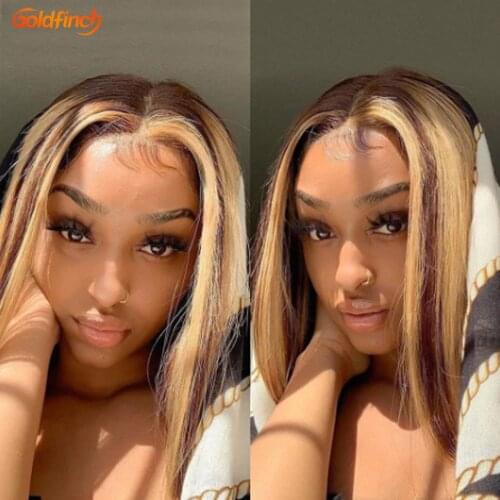 Highlight Bob Wig Straight Bob Wig Humain Hair Peruvian Bob Wig 4x1 Highlighted Lace Frontal Wig Straight Closure Wig Bob Wig