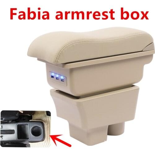 For Skoda Fabia 2008-2014Armrest Box Car Center Storage Box With Cup Holder Arm Rest Rotatable Car-styling Interior Accessories