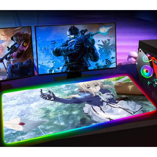 RGB Anime Violet Evergarden Mouse Pad Gaming Accessiores XXL Mousepad Rubber No-slip Mause Pad LED with Backlit Tapis De Souris