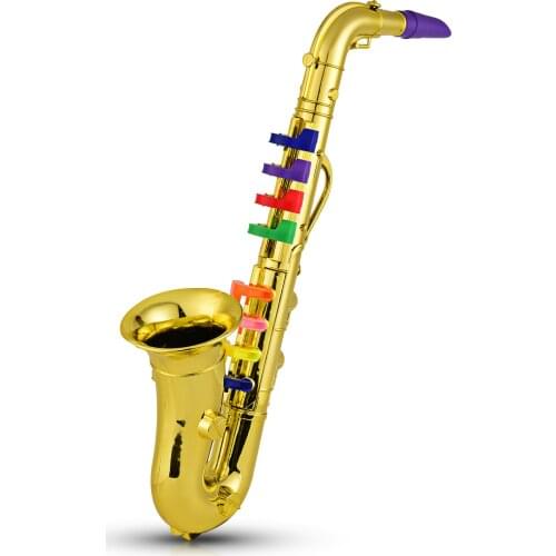 Saxophone Kids Musical Wind Instruments ABS Metallic Gold Saxophone with 8 Colored Keys Children Simulation instrument