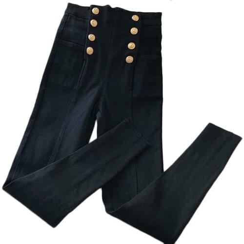 Spring Autumn Korean Style Jeans Women Fashion Hip High Waist Double-breasted Pencil Foot Pants Jeans Female Trousers Black Tide