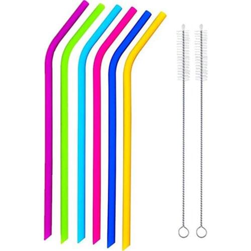 6PCS Silicone Straws Reusable FDA Drinking Straws Colorful Color Drinking Straws With Cleaning Brushes Bundle 6 Pack Can be cut