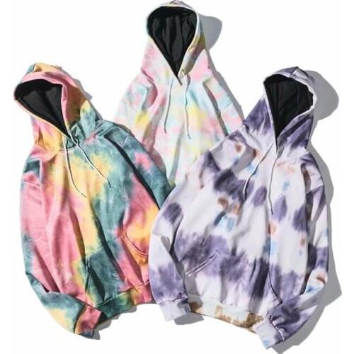 Hoodies Sweatshirt Men Casual Tie Dye Color Autumn Chic Hooded Loose Clothes Hip Hop Style All Match Mens Chic Streetwear New