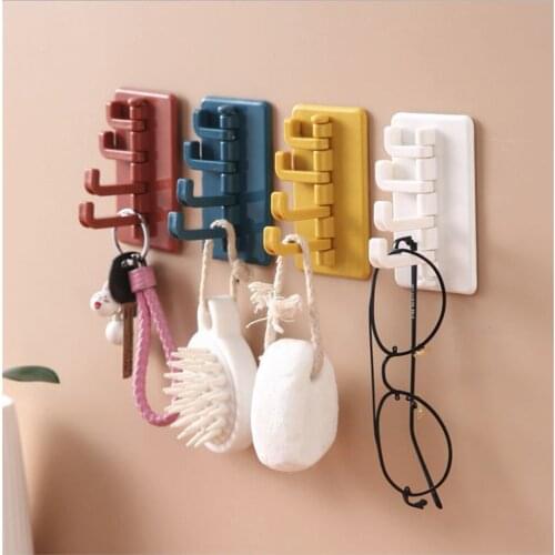 Rotating Hanging Hooks Self-adhesive Seamless Bathroom Home Wall Hooks Key Bags Clothes Storage Holder Free Punching Hooks