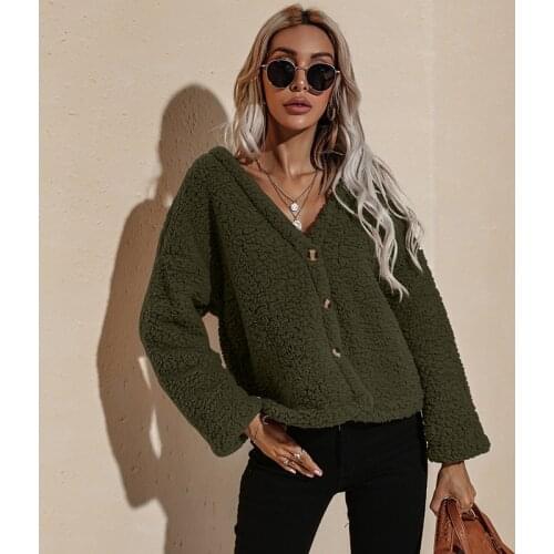 Sexy V-neck Jacket Womens Autumn and Winter 2021 Long-sleeved Warm and Comfortable Fashionable Plush Top Coat