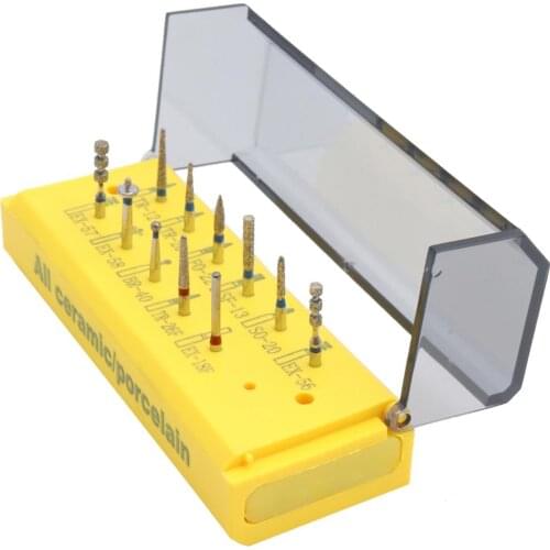 1 Kit(11pcs) Dental All Ceramic/Porcelain Dental Diamond Burs Drill Kit Dental Burs Dentists Professional
