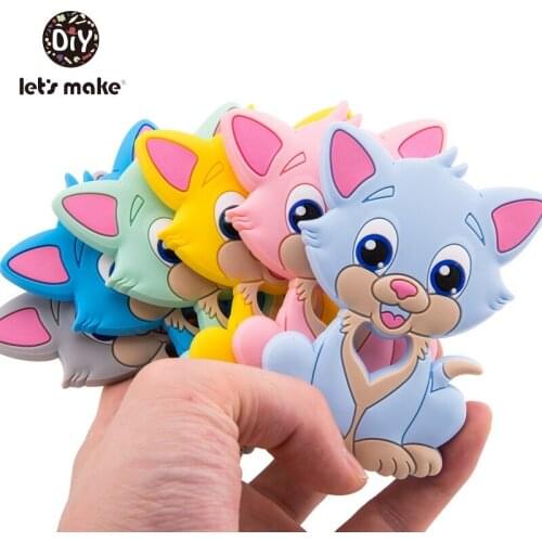 Lets Make 1pc Silicone Teether Bpa Free Silicone Cat Shape Cartoon Food Grade Baby Teething Toy For Teeth Nursing Baby Teethers