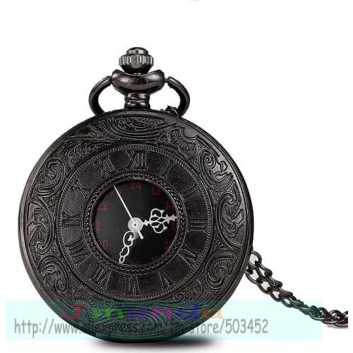 100pcs/lot 0010# black color roman style number pocket watch quartz necklace chain pocket watch wholesale watch