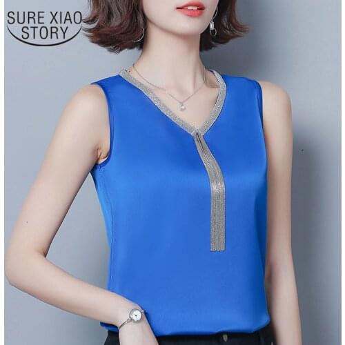 Blusas mujer de moda 2021 plus size chiffon blouse women summer blouses Sleeveless tassel V-neck office ladies blouse 4661 50