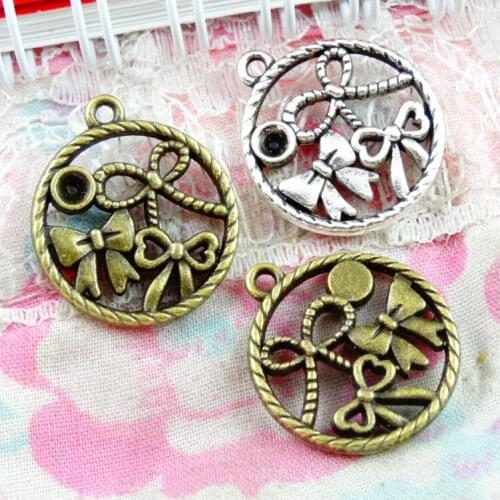 30Pcs/Lot 21.7*19MM Antique Bronze Plated Bowknot Pendant Charms Necklac DIY Vintage Accessories