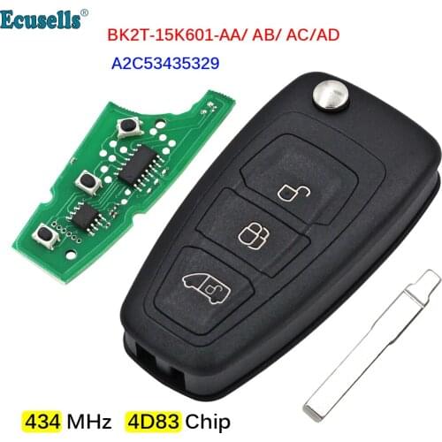 3B Car Remote Key 434MHz 4D83 Chip for Ford Transit Connect Transit Custom 2012-2016 BK2T-15K601-AA/AB/AC/AD A2C53435329 HU101