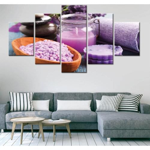 5 Panels Spa Salon Body Massage Towel Flower Aromatherapy Oils Art Work Canvas Prints Wall Decor Painting