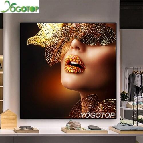 5D DIY diamond painting Gold Lips Fashion Sexy Women Full Diamant embroidery mosaic Wall decor puzzle YY2378