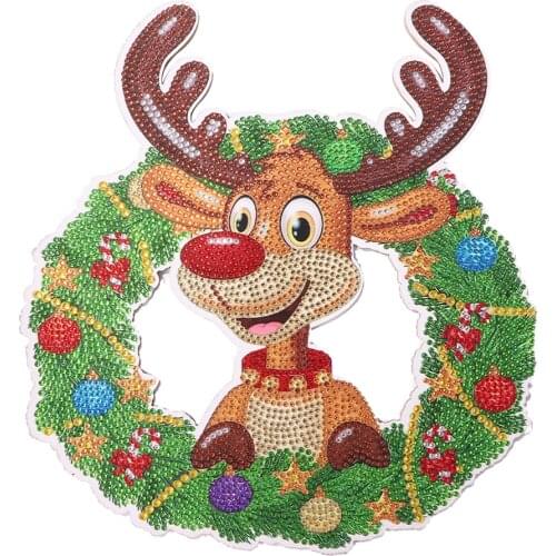 5D DIY Diamond Painting Christmas Crystal Wreath Kits Mosaic Art Crafts Rhinestone Drawing Garland Door Wall Hanging Pendants
