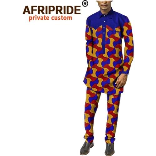 African Clothing for Men Print Shirt and Ankara Pants 2 Piece Set Dashiki Attire Bazin Riche Tracksuit Casual Clothes A2016016