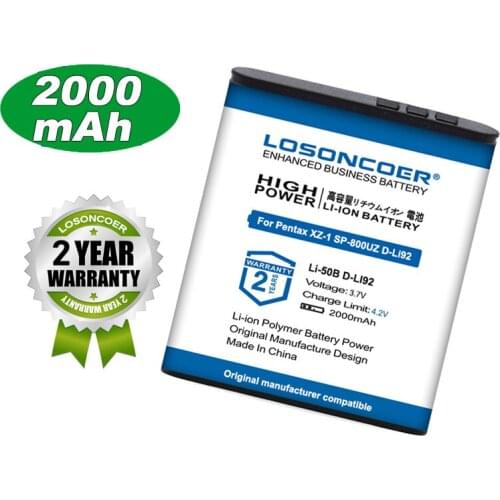 2000mAh Li-50B Li50B Li 50B Battery For Olympus U6010 U6020 Pentax XZ-1 SP-800UZ D-Li92 DLi92 MJU 1010 1020 TG810 VR-340 SZ10