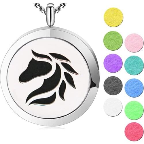 Aromatherapy Oils Stainless Steel Pendant Perfume Diffuser Animal Horse Locket Necklace free 10pcs pads