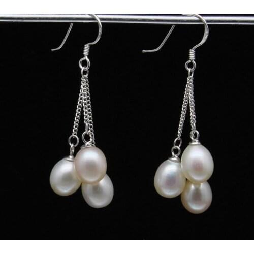 FREE shipping> >>> Natural Lovely 6-7MM Oval Shape AAA+ White pearl Dangle earrings