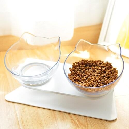 Double Dog Bowls Elevated Cat Food Water Bowl with Raised Stand 15° Tilted Pet Feeder Pets Plate for Cats & Small Dogs Non-Slip