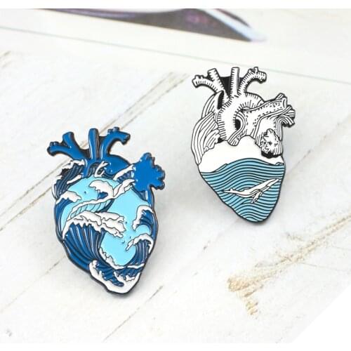 Marine Heart Enamel Brooch Whale Ruler Wave Beach Heart Art Organ Custom Symbol Badge Denim Shirt Pin Artists Friends Jewelry