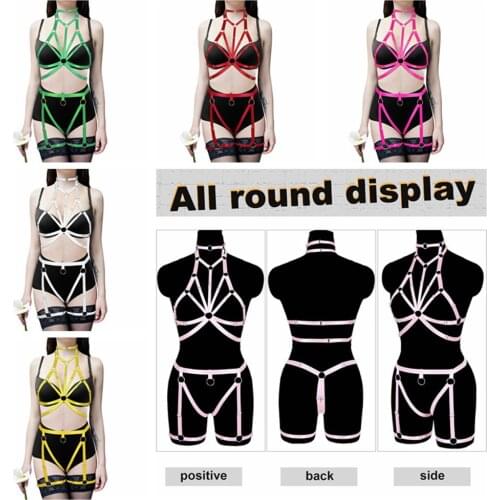 Fetish Lingerie Full Body Harness Set Suspender Wrap Neck Waist Size Sexy Ladies Garters Exotic Gothic Costume Festival Rave