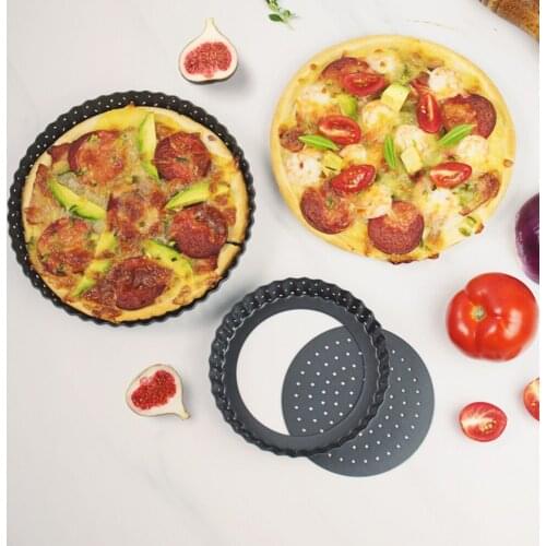 New 5/8/9 Inch Carbon Steel Non-stick Pizza Pan Round Cake Mold Premium Household Baking Plate Loose Bottom Pizza Tray Tools