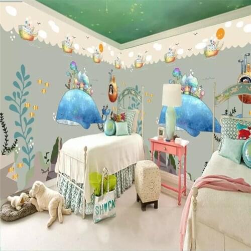 Hand-painted underwater world whale mate background wall professional production mural wholesale wallpaper custom photo wall