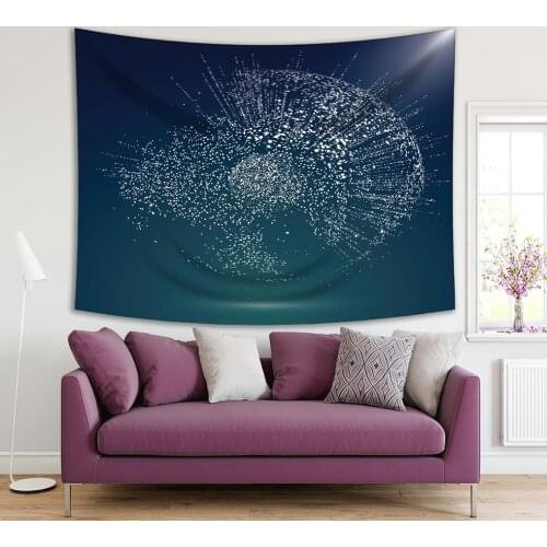 Tapestry World Map Point Line Composition Global Network Connection Theme Artwork Blue White