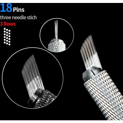 Microblading Needle 3 Rows 18 F Pins 100 Pcs Individual Semi-Permanent Eyebrow Makeup PMU Blades for 3D Microblading Manual Pen