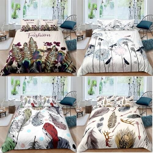 ZEIMON 2/3Pcs Indian Bedding Set Adults Feather Duvet Cover Set Floral Quilt Cover Home Textiles King Happy New Year Decoration