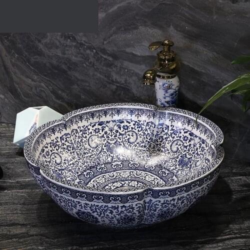 Bathroom Cloakroom Ceramic Sinks Counter Top Wash Basin porcelain blue and white butterfly ceramic wash basin Bathroom Sink