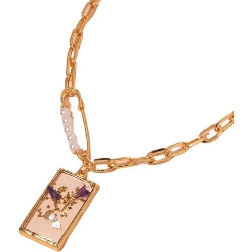 Ins Gold Chain Safety Pin Pearl Beads Resin Dry Flower Geometric Choker Necklaces Trendy Korean Fashion Chic Women Party Jewelry