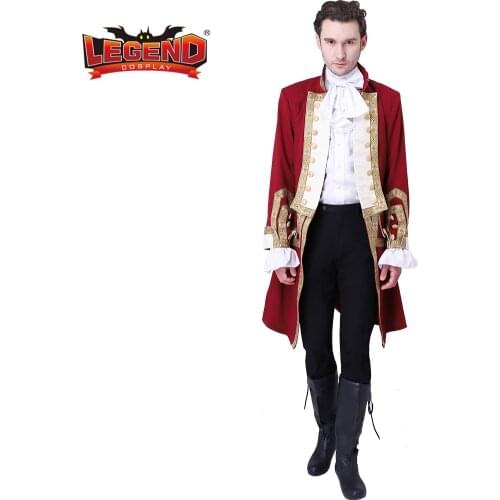 Cosplay legend 18th Century Colonial Military Officer Red Tailcoat Adult Mens Regency Tailcoat Costume WH001