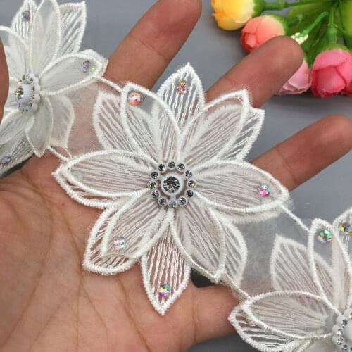 10x Apricot 7.5cm Pearl 3D Flowers Lace Trim Ribbon Fabric Embroidered Handmade Applique Sewing Craft Wedding Dress Clothes