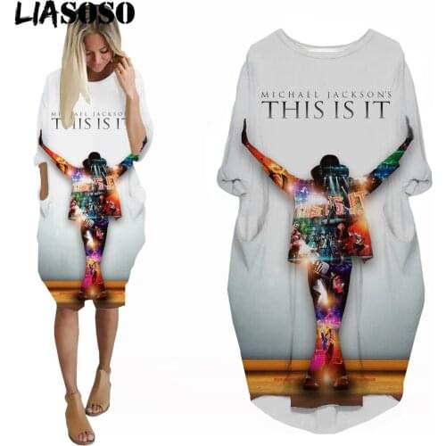 LIASOSO Fashion Knee-length Skirt Suit Rock Harajuku Michael Jackson Anime Gown Logo Girl Clothing Long-Sleeve Woman Dress