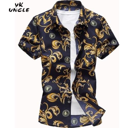 YK UNCLE Brand Plus Size 7XL Men Flower Mens Floral Shirts Short Sleeve Men Dress Shirt Slim Fit Camisa 2017 Summer Style