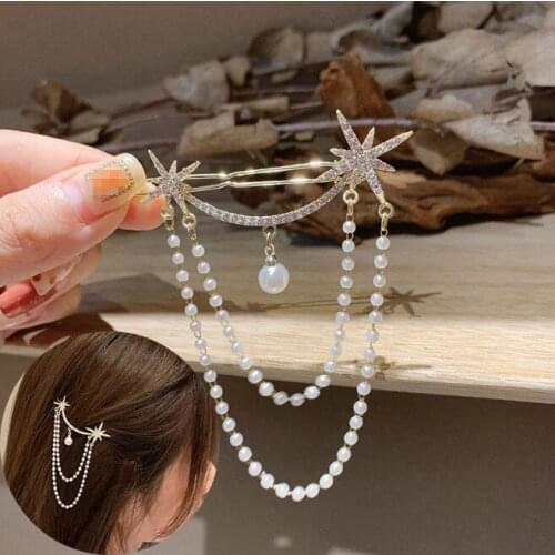 New Korea Shining Rhinestone Hollow Star Hairgrips For Women Fashion Jewelry Girls Hairpins Hair Clips Pearl tassel Women Gifts