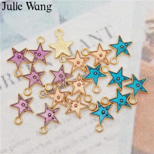 Julie Wang 18pcs Enamel Small Star Charms Alloy Gold Tone Pentagram Pendant Necklace Bracelet Jewelry Making Accessory