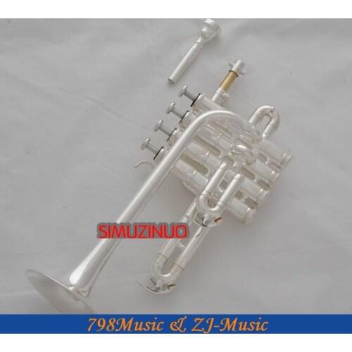 Professional New Silver Piccolo Trumpet 4 Piston Horn Bb/A