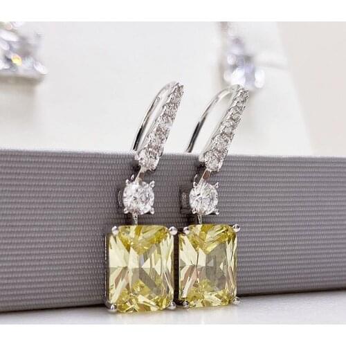 Luxury 100% 925 Sterling Silver yellow stone Created diamond Citrine Gemstone Drop Dangle Hooks Earrings Fine Jewelry Wholesale