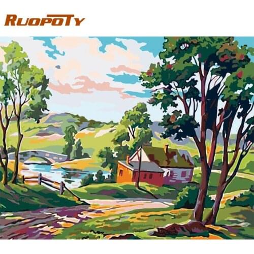 RUOPOTY DIY Painting By Numbers Kits 60x75cm Frame Acrylic Paint By Numbers For Adults House Landscape Modern Wall Home Decor
