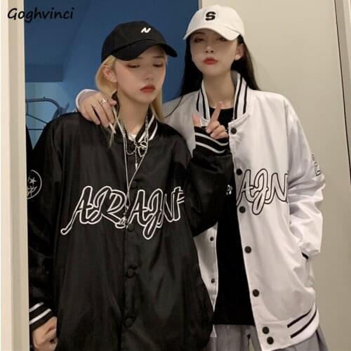 Letter Printed Basic Jackets Women Spring Single Breasted O-neck Panelled Harajuku Students All-match Korean Style Button-up BF